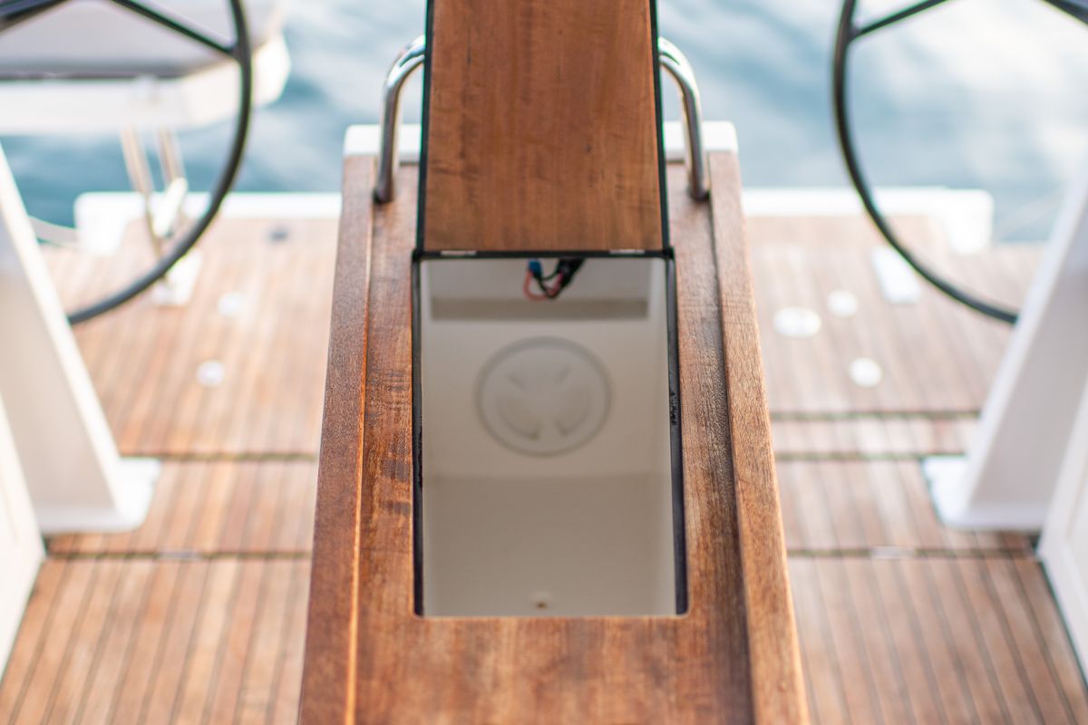 Deck of Karpouzi, a Bavaria C42 sailboat at Preveza, Greece