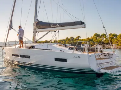 Exterior view of Capi'10, a Hanse Yachts Hanse 410 sailboat at Marseille, France