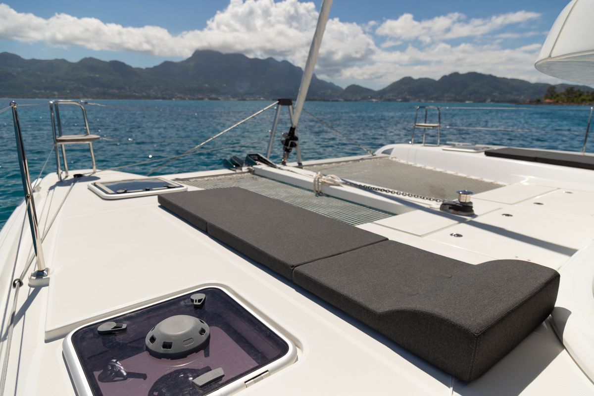 Deck of Vanessa, a Lagoon 42 catamaran at Eden Island Marina, Seychelles