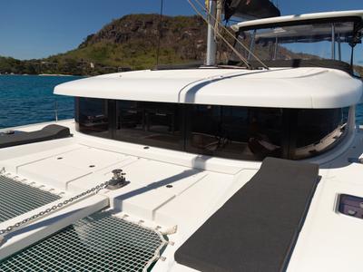 Deck of Vanessa, a Lagoon 42 catamaran at Eden Island Marina, Seychelles