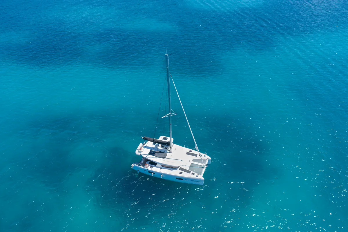 Exterior view of Vanessa, a Lagoon 42 catamaran at Eden Island Marina, Seychelles