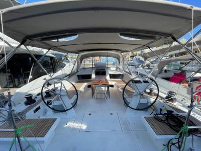 Cockpit of Mary-Anne, a Beneteau Oceanis 51.1 sailboat at es Jonquet, Spain