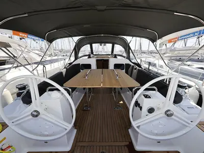 Cockpit of Jackpot, a Elan Impression 45.1 sailboat at Grad Biograd na Moru, Croatia