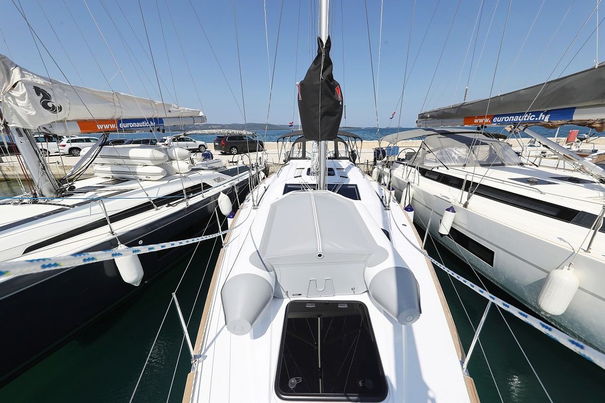 Deck of Jackpot, a Elan Impression 45.1 sailboat at Grad Biograd na Moru, Croatia