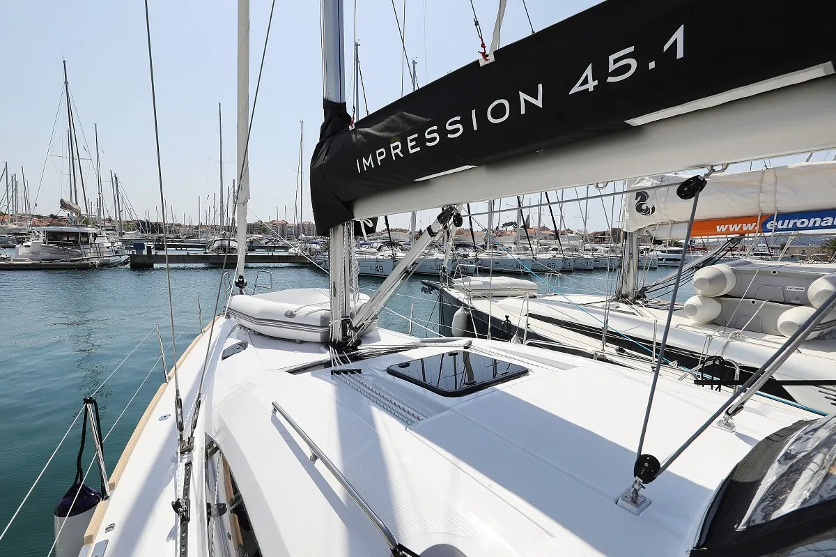 Exterior view of Jackpot, a Elan Impression 45.1 sailboat at Grad Biograd na Moru, Croatia