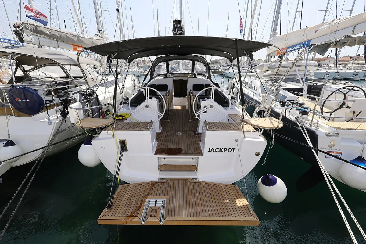 Exterior view of Jackpot, a Elan Impression 45.1 sailboat at Grad Biograd na Moru, Croatia