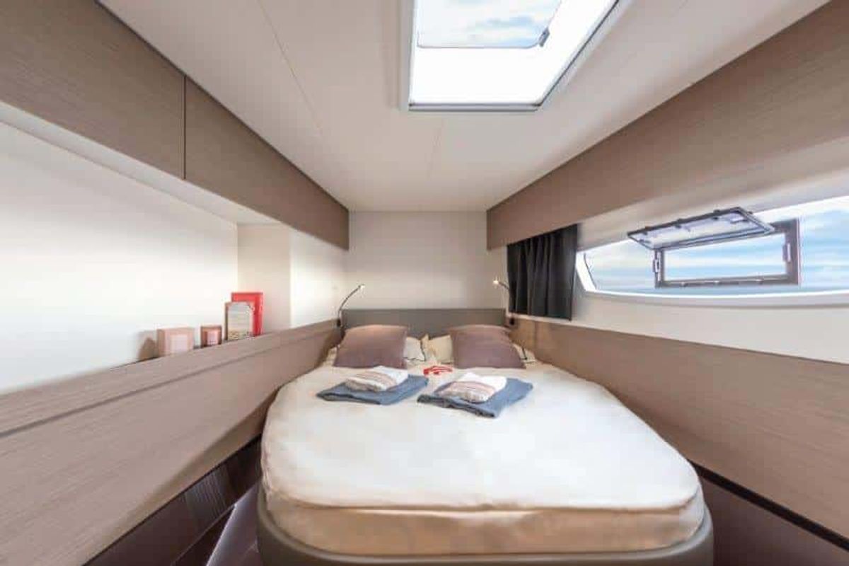Cabin on Our Dream, a Fountaine Pajot Elba 45 catamaran at es Jonquet, Spain