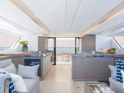 Salon of Moorings 464PC/10 Club, a Leopard 46PC catamaran at Central Abaco, Bahamas