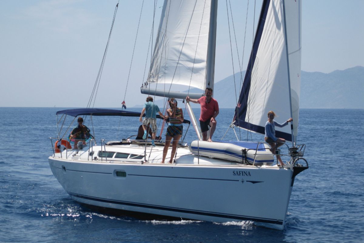 Exterior view of Safina, a Jeanneau Sun Odyssey 45 sailboat at Fethiye, Turkey