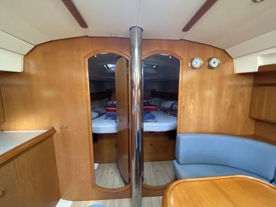 Salon of Safina, a Jeanneau Sun Odyssey 45 sailboat at Fethiye, Turkey