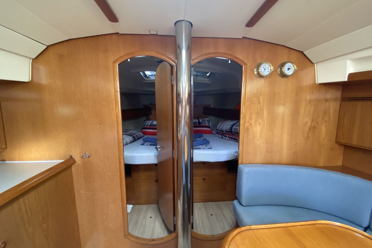 Salon of Safina, a Jeanneau Sun Odyssey 45 sailboat at Fethiye, Turkey