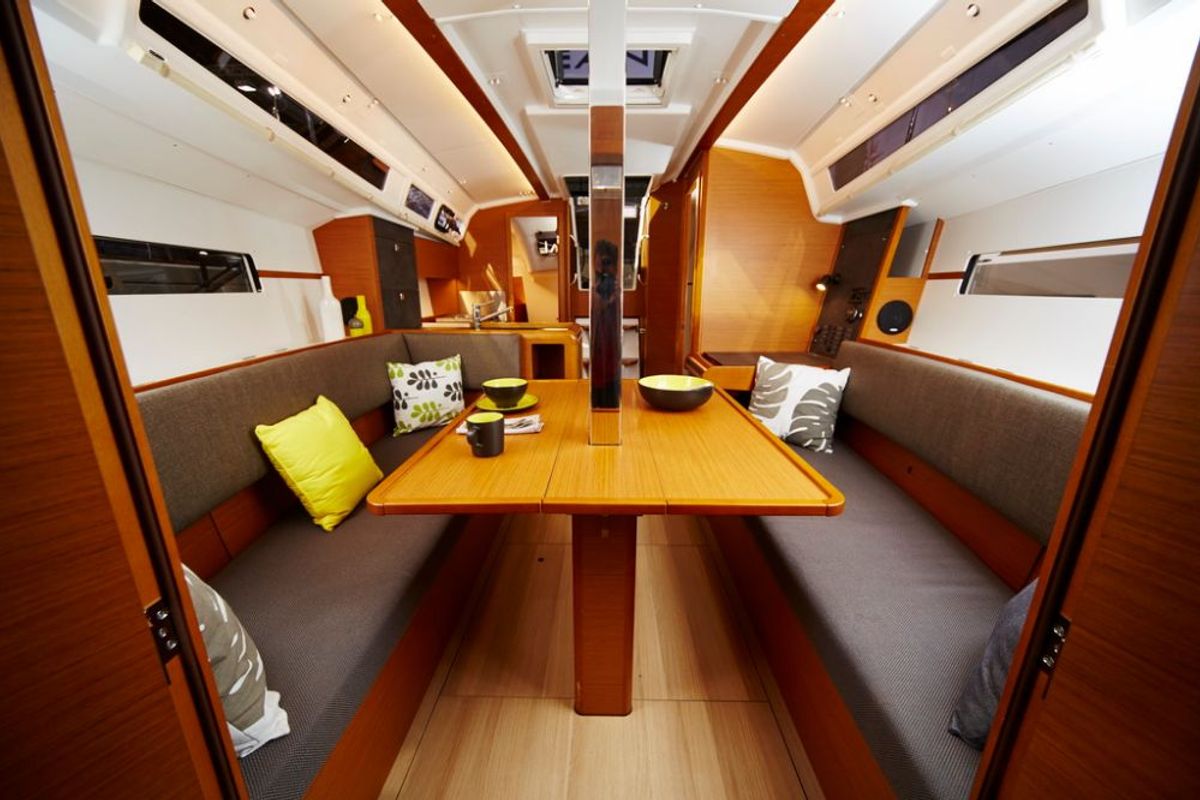 Salon of Insula Solis, a Jeanneau Sun Odyssey 349 sailboat at Heiligenhafen, Germany