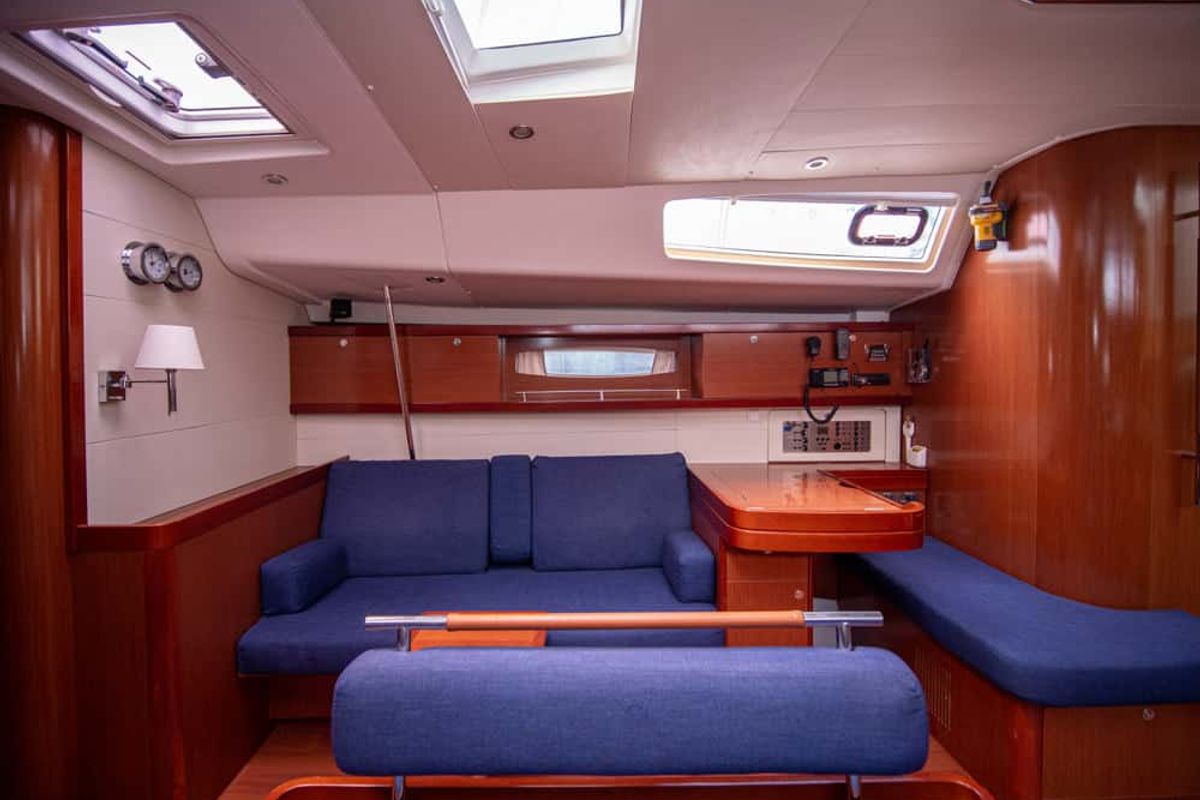 Salon of Angelina, a Beneteau Oceanis 54 sailboat at Volos Municipality, Greece
