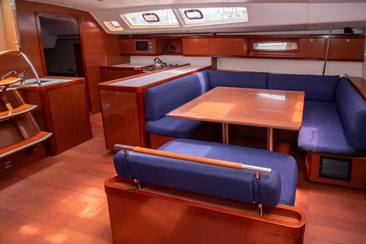 Salon of Angelina, a Beneteau Oceanis 54 sailboat at Volos Municipality, Greece