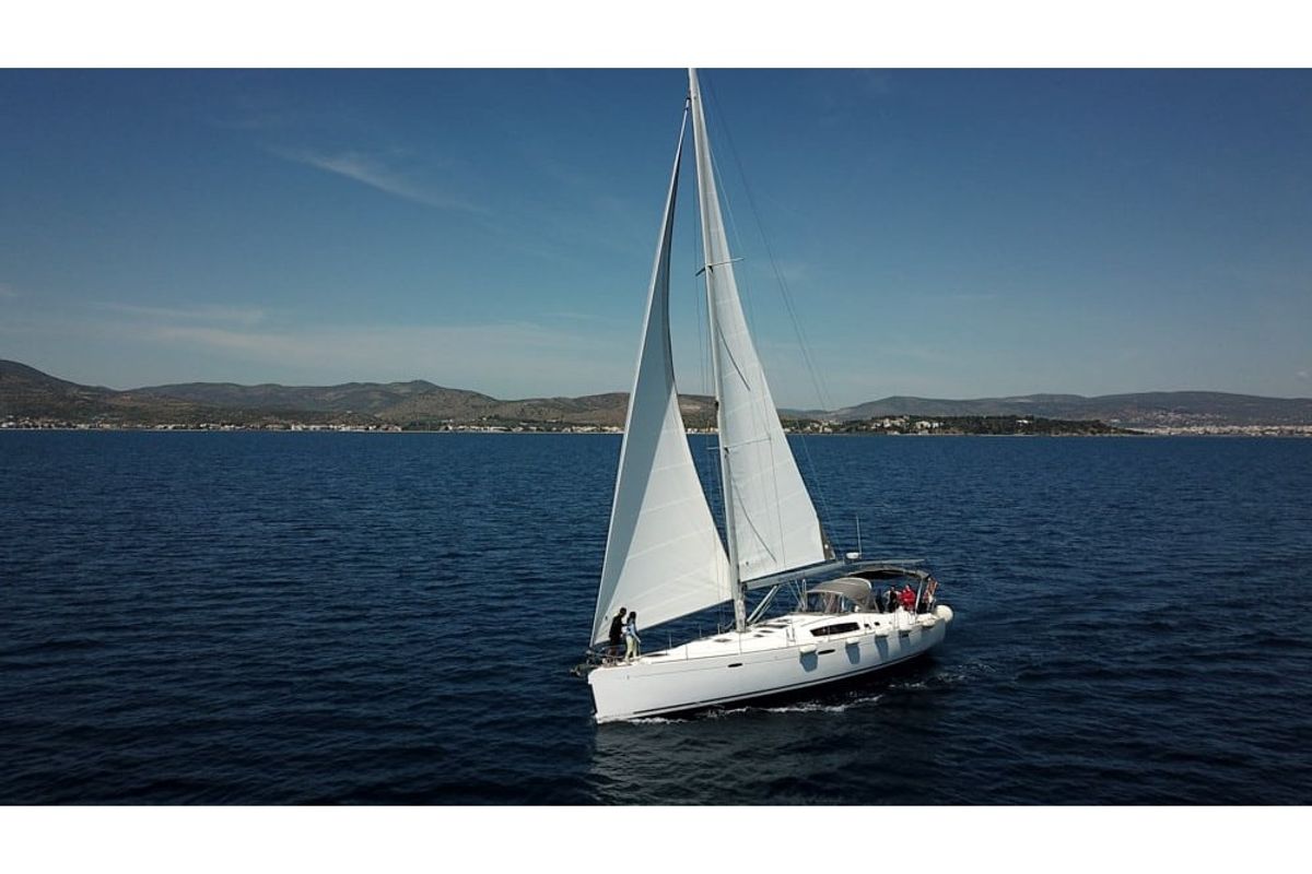 Exterior view of Angelina, a Beneteau Oceanis 54 sailboat at Volos Municipality, Greece