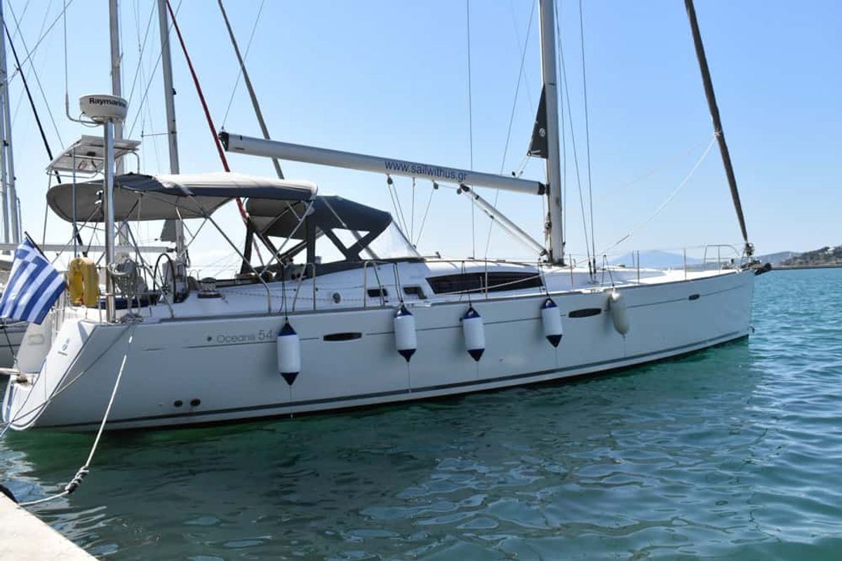 Exterior view of Angelina, a Beneteau Oceanis 54 sailboat at Volos Municipality, Greece