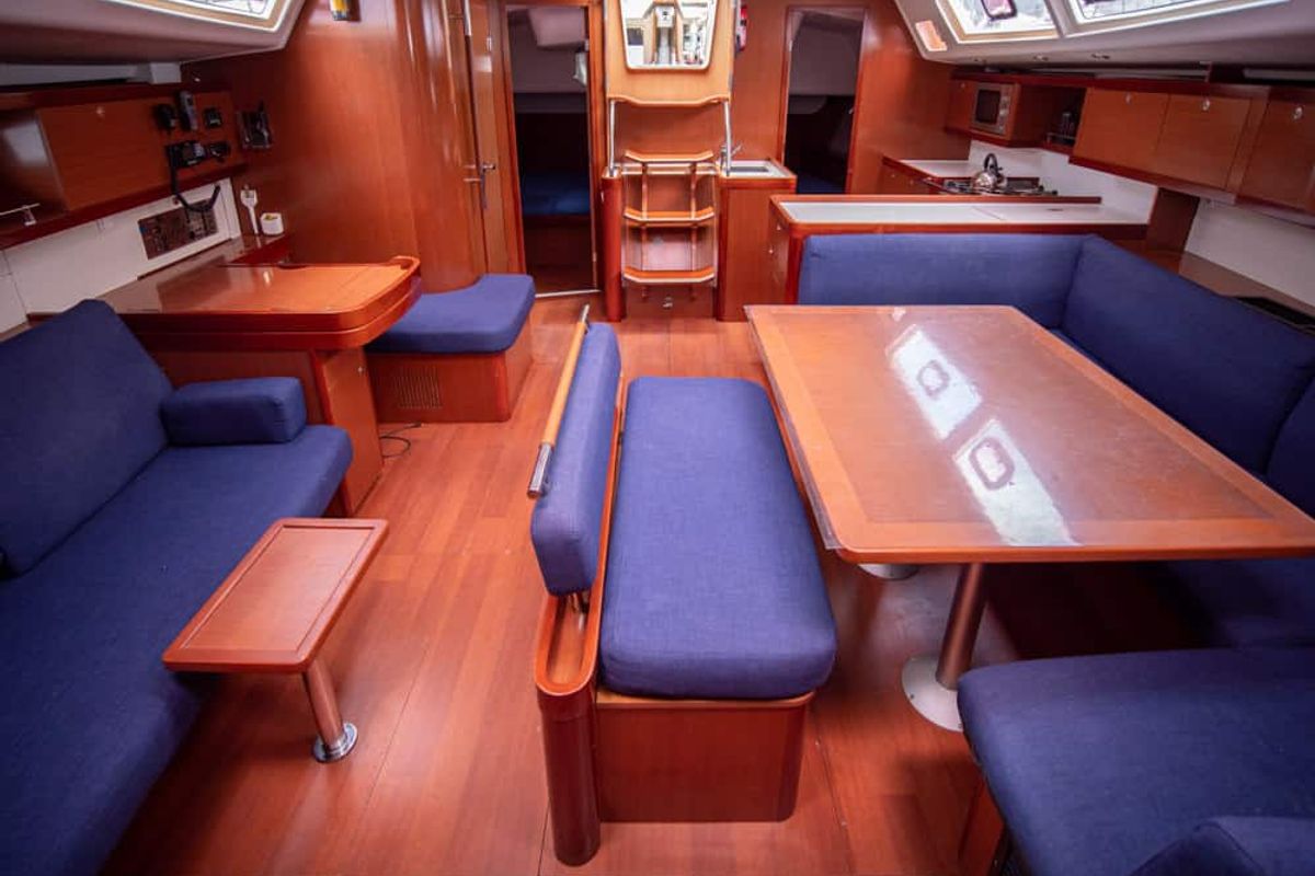 Salon of Angelina, a Beneteau Oceanis 54 sailboat at Volos Municipality, Greece