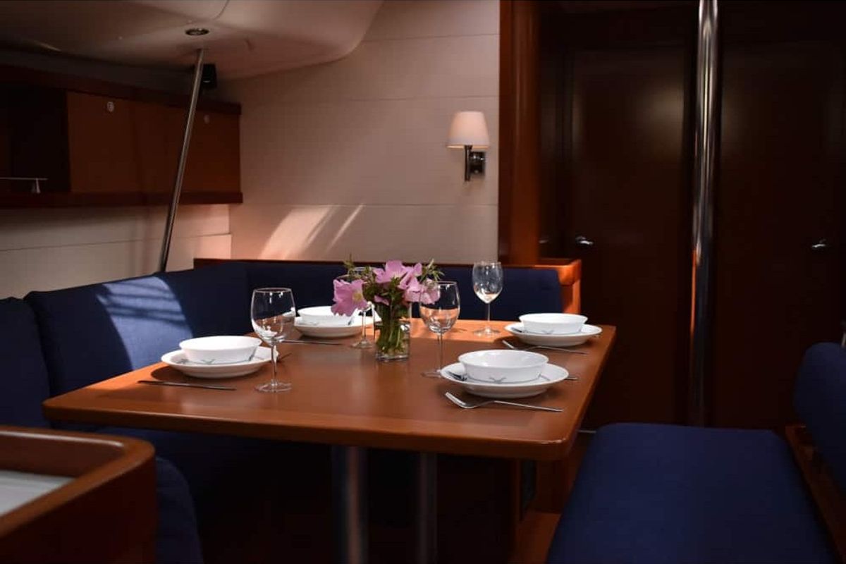 Salon of Angelina, a Beneteau Oceanis 54 sailboat at Volos Municipality, Greece