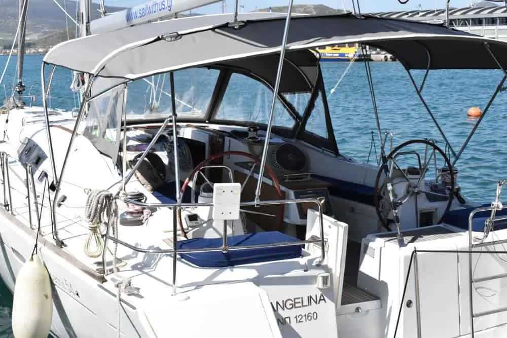 Cockpit of Angelina, a Beneteau Oceanis 54 sailboat at Volos Municipality, Greece