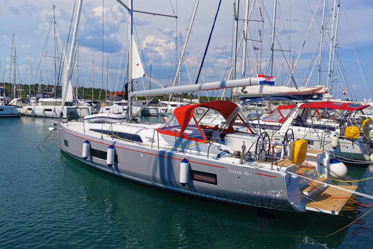 Exterior view of Nauti Buoy, a Beneteau Oceanis 46.1 sailboat at Split, Croatia