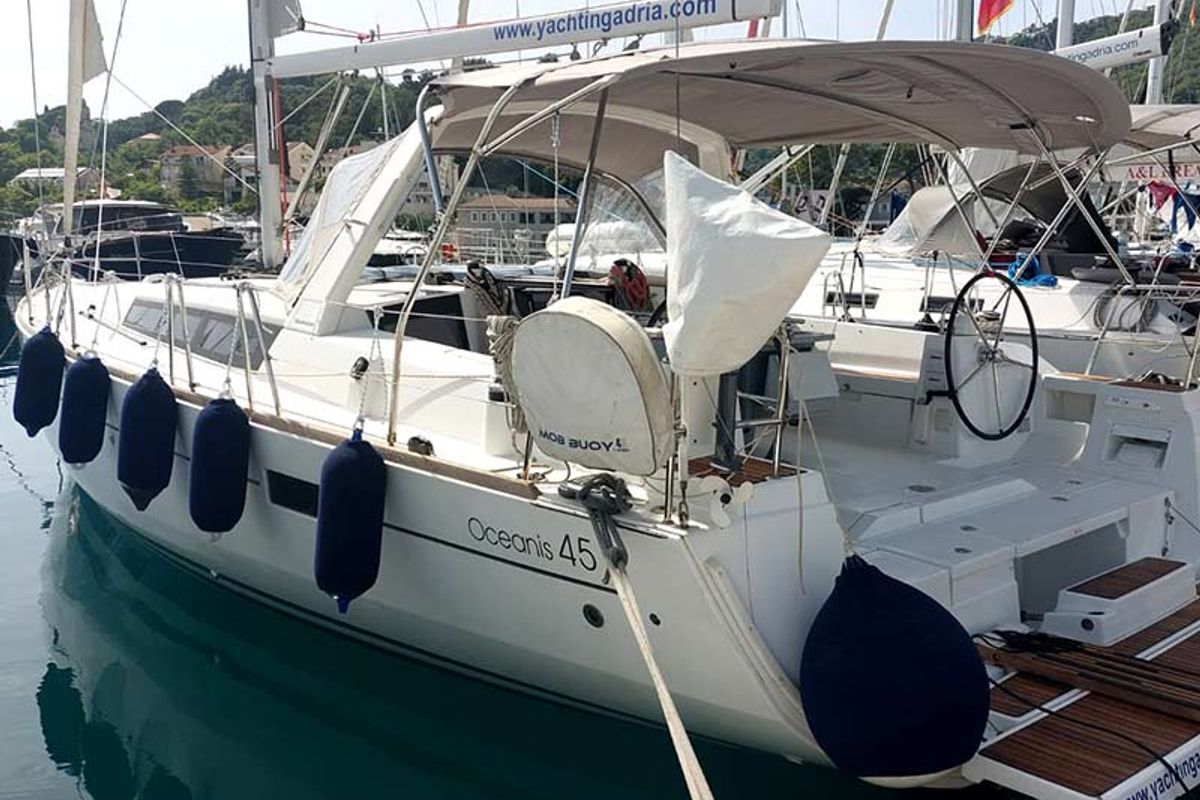 Exterior view of Stella, a Beneteau Oceanis 45 sailboat at Herceg Novi, Montenegro
