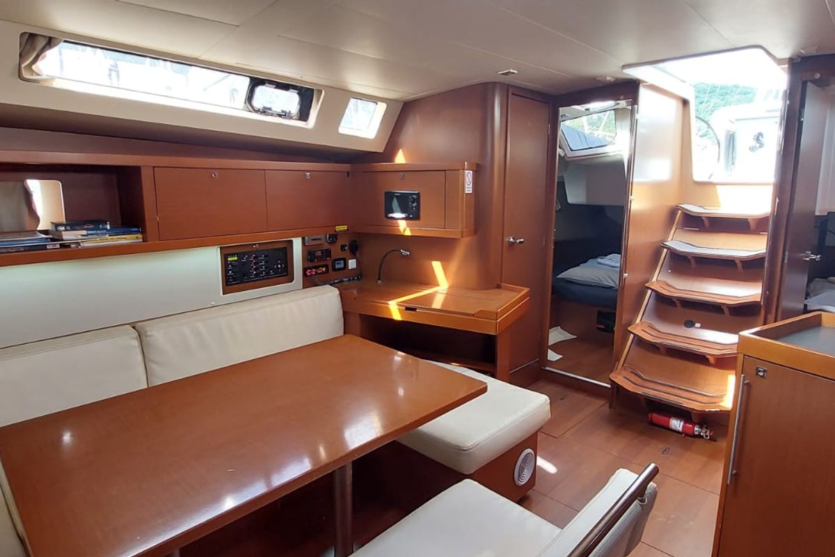 Salon of Stella, a Beneteau Oceanis 45 sailboat at Herceg Novi, Montenegro