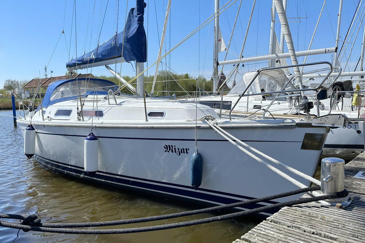 Exterior view of Mizar, a Hanse Yachts Hanse 315 sailboat at Barth, Germany