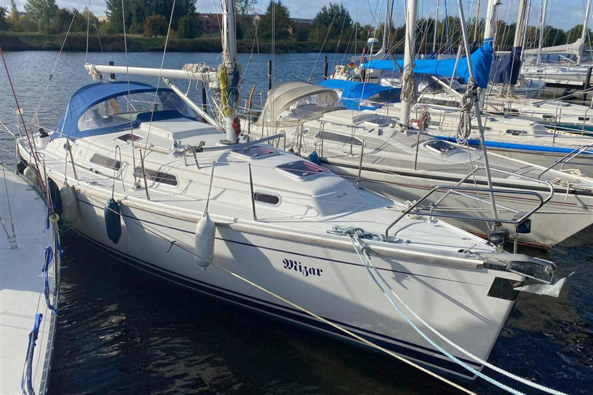 Exterior view of Mizar, a Hanse Yachts Hanse 315 sailboat at Barth, Germany