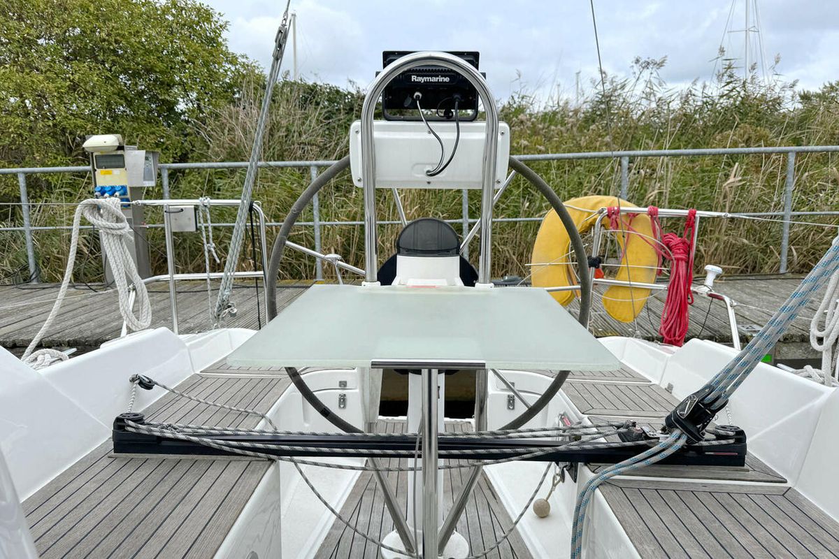 Cockpit of Mizar, a Hanse Yachts Hanse 315 sailboat at Barth, Germany