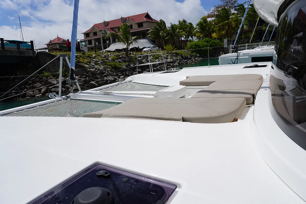 Deck of PRINCESS JULIJA, a Lagoon 46 catamaran at Seychelles, Eden Island Marina, Seychelles