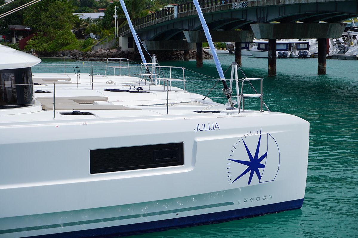 Exterior view of PRINCESS JULIJA, a Lagoon 46 catamaran at Seychelles, Eden Island Marina, Seychelles