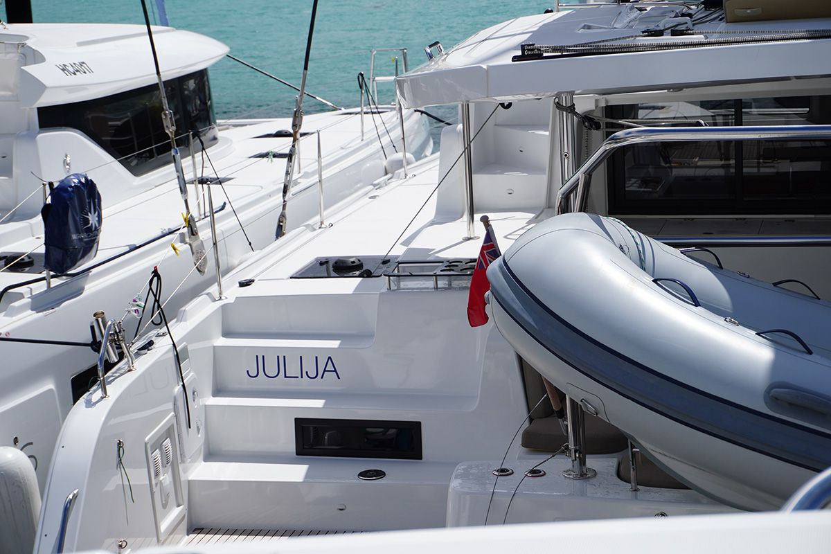 Deck of PRINCESS JULIJA, a Lagoon 46 catamaran at Seychelles, Eden Island Marina, Seychelles