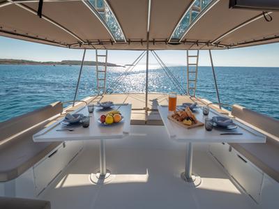 Deck of License to Chill (crewed), a Bali 5.4 catamaran at Athens, Greece