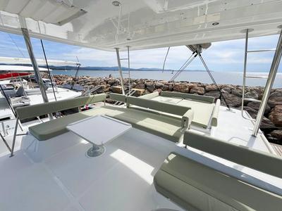 Deck of Queen Mary, a Bali 4.6 - 4 cab. OW catamaran at Hyères, France