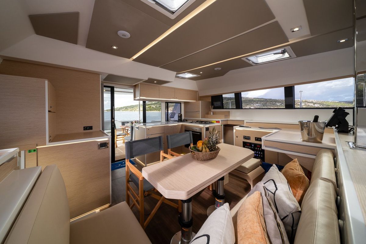 Salon of Alba, a Cervetti 44 catamaran at Primošten, Croatia