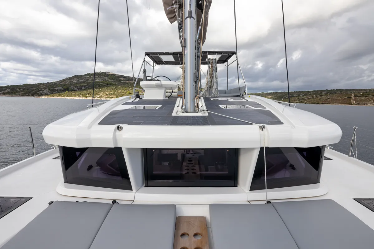 Deck of Alba, a Cervetti 44 catamaran at Primošten, Croatia