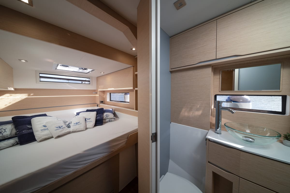 Cabin on Alba, a Cervetti 44 catamaran at Primošten, Croatia