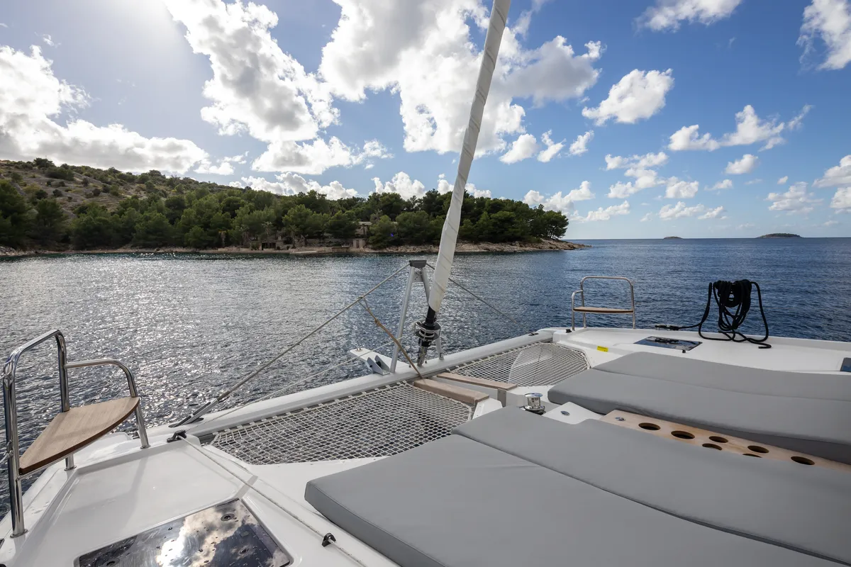 Deck of Alba, a Cervetti 44 catamaran at Primošten, Croatia