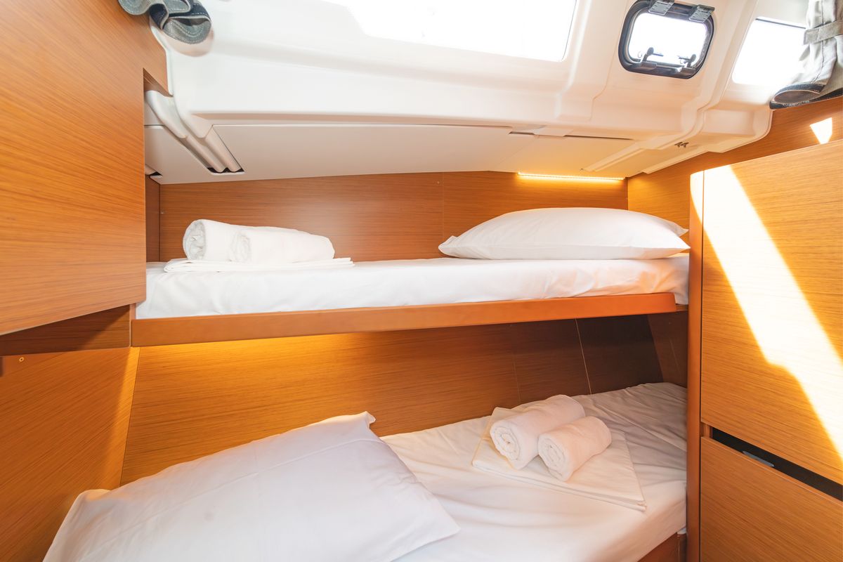 Cabin on First Ride, a Jeanneau Sun Odyssey 490 sailboat at Skradin, Croatia