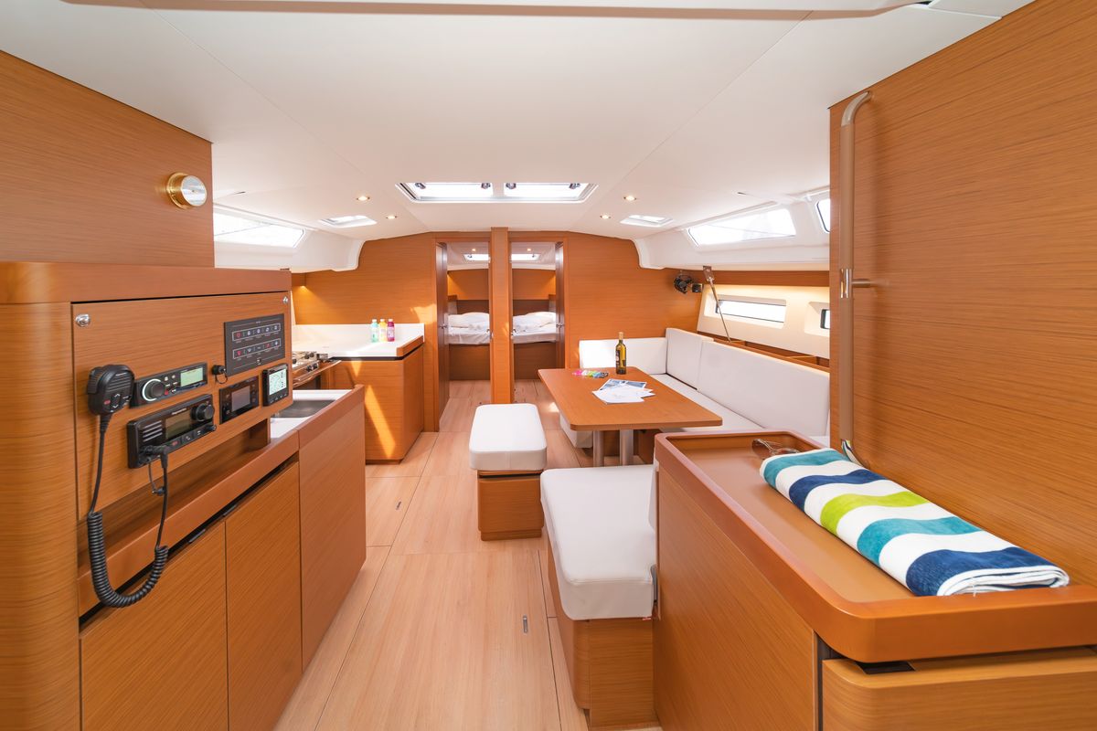 Salon of First Ride, a Jeanneau Sun Odyssey 490 sailboat at Skradin, Croatia