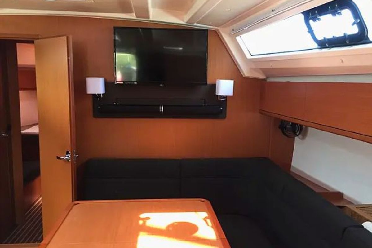 Salon of Renee, a Bavaria Cruiser 46 sailboat at Skiathos, Greece