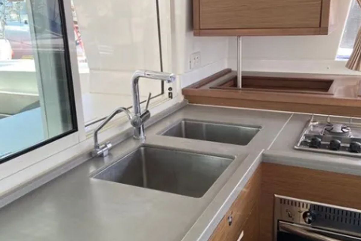 Galley of Solstice, a Lagoon 450 F catamaran at Athens, Greece