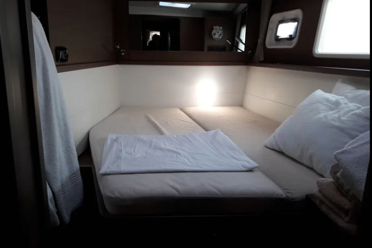 Cabin on Solstice, a Lagoon 450 F catamaran at Athens, Greece