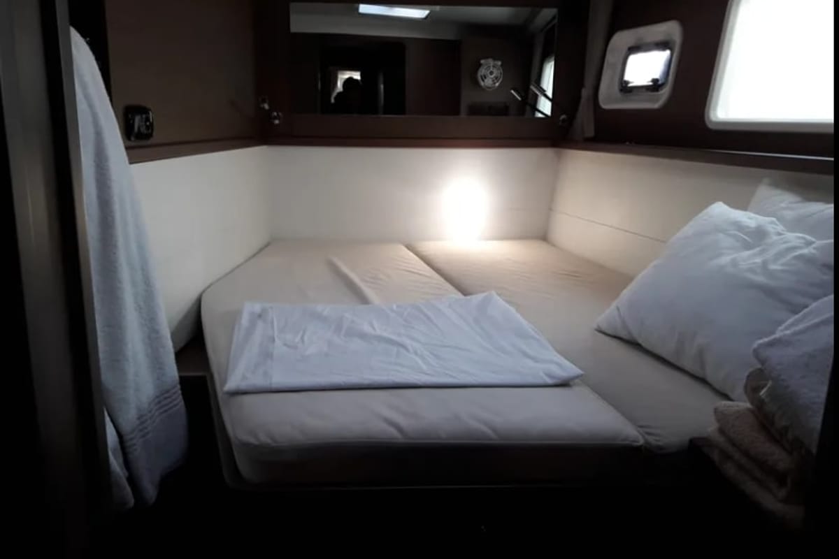 Cabin on Solstice, a Lagoon 450 F catamaran at Athens, Greece
