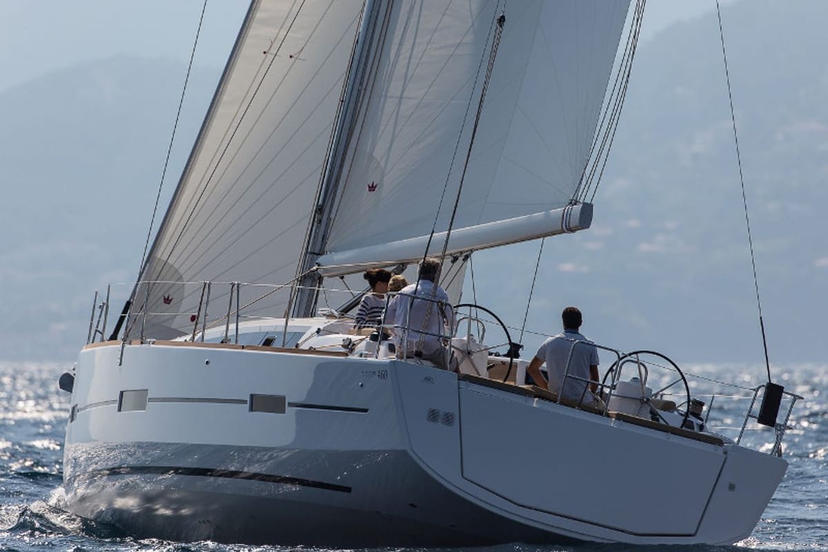Exterior view of Odysseas, a Dufour 460 GL sailboat at Sithonia Municipal Unit, Greece