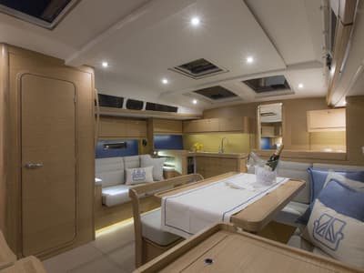 Salon of Odysseas, a Dufour 460 GL sailboat at Sithonia Municipal Unit, Greece