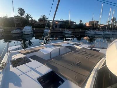 Deck of Vichi, a Bali Catspace catamaran at Palermo, Italy