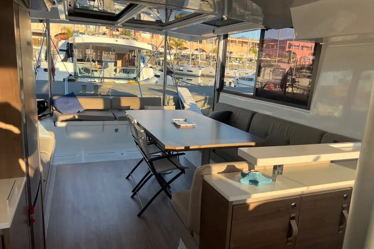Salon of Vichi, a Bali Catspace catamaran at Palermo, Italy