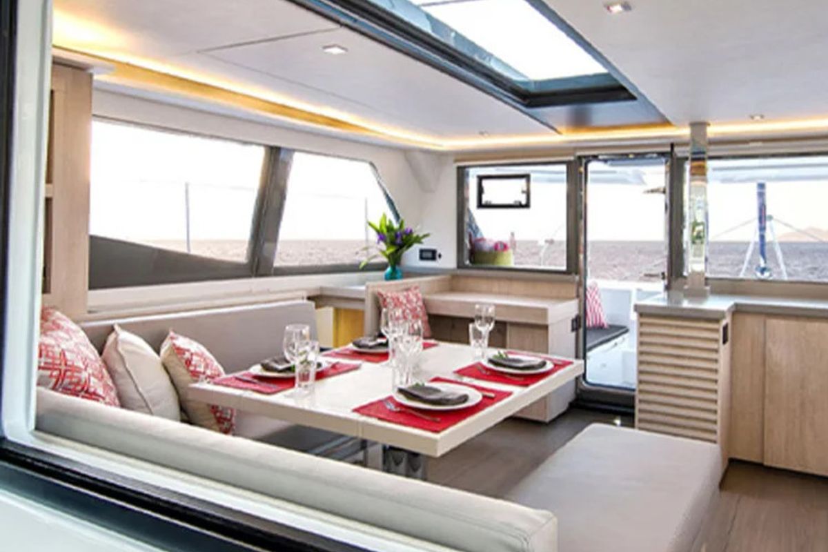 Salon of Sunsail 454L Premium, a Leopard 45 catamaran at Municipal Unit of Lefkada, Greece