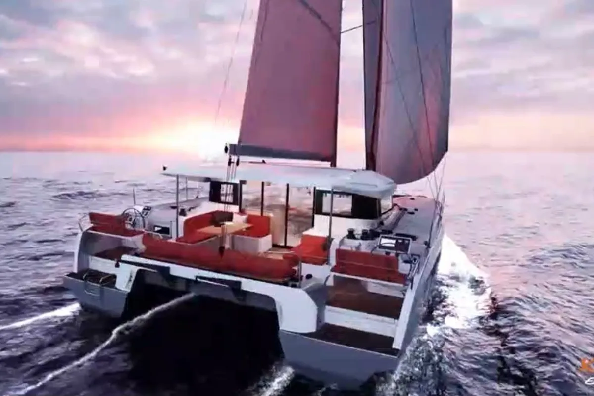 Exterior view of La Vita e Bella, a Excess 14 catamaran at Municipal Unit of Rhodes, Greece